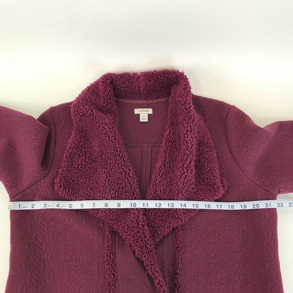 L.L. Bean Faux Sherpa-Lined Open Front Jacket Women's Size Medium Burgundy Coat - Picture 5 of 9
